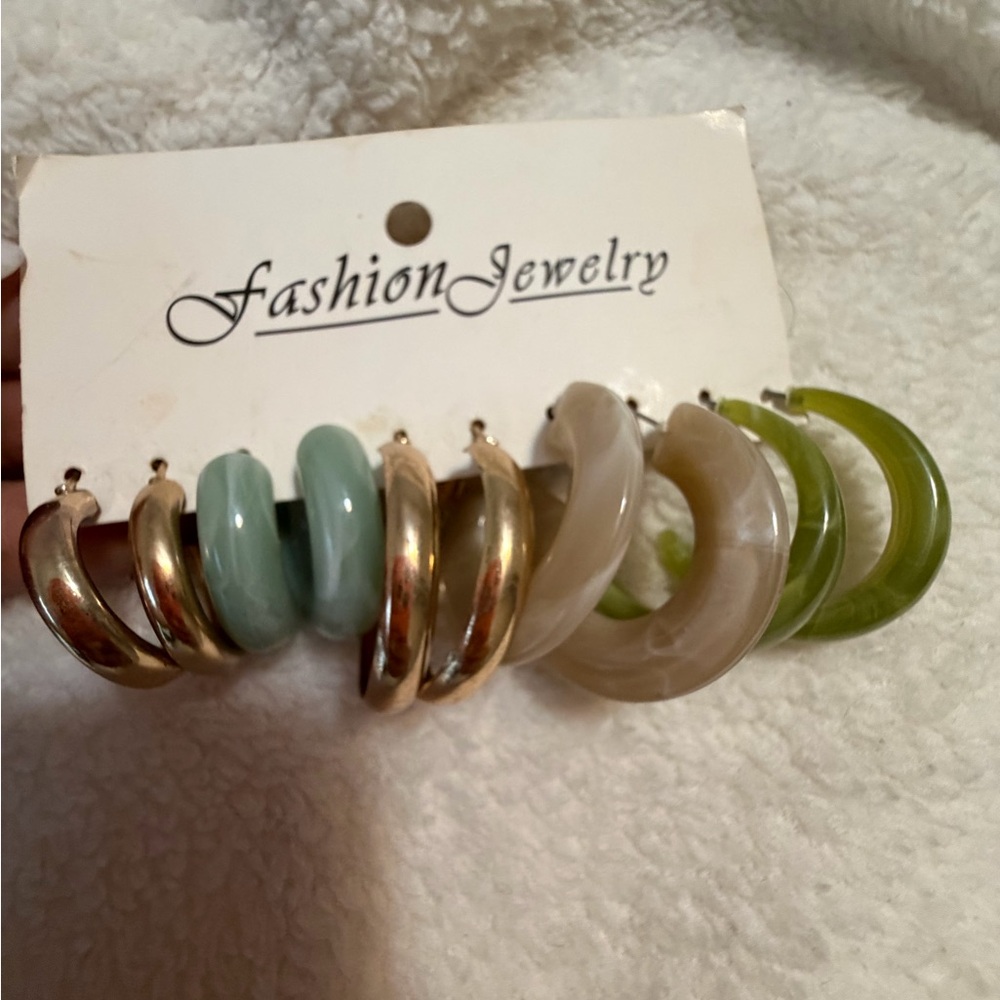 Fashion Jewelry Gold and Green Earring Trio